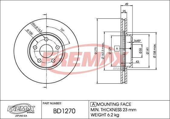 FREMAX BD-1270 - Kočioni disk www.molydon.hr