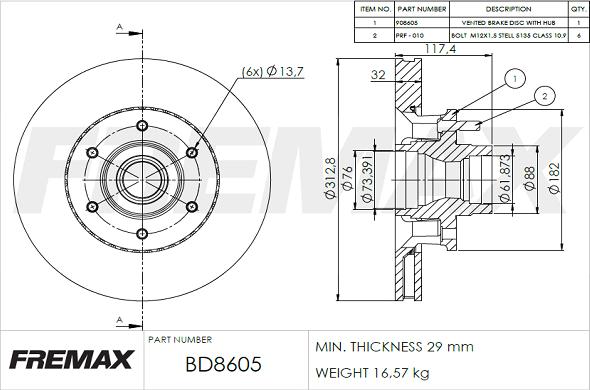 FREMAX BD-8605 - Kočioni disk www.molydon.hr