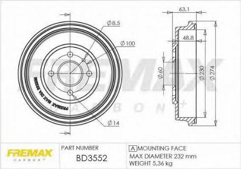 FREMAX BD-3552 - Bubanj kočnica www.molydon.hr