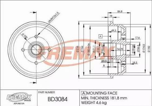 FREMAX BD-3084 - Bubanj kočnica www.molydon.hr