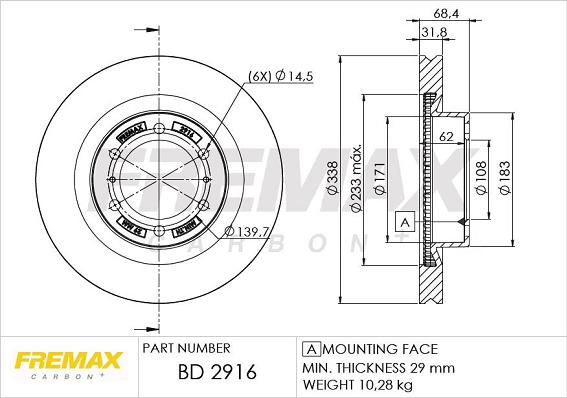 FREMAX BD-2916 - Kočioni disk www.molydon.hr