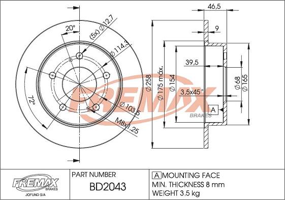 FREMAX BD-2043 - Kočioni disk www.molydon.hr