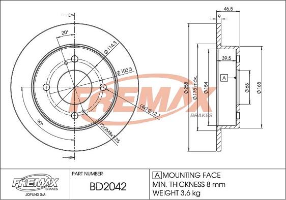 FREMAX BD-2042 - Kočioni disk www.molydon.hr