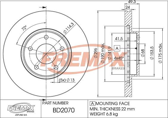 FREMAX BD-2070 - Kočioni disk www.molydon.hr