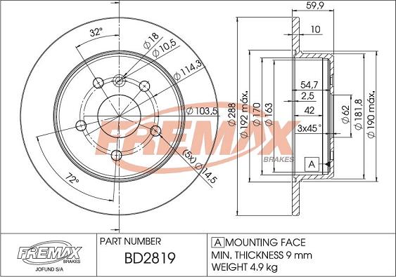 FREMAX BD-2819 - Kočioni disk www.molydon.hr