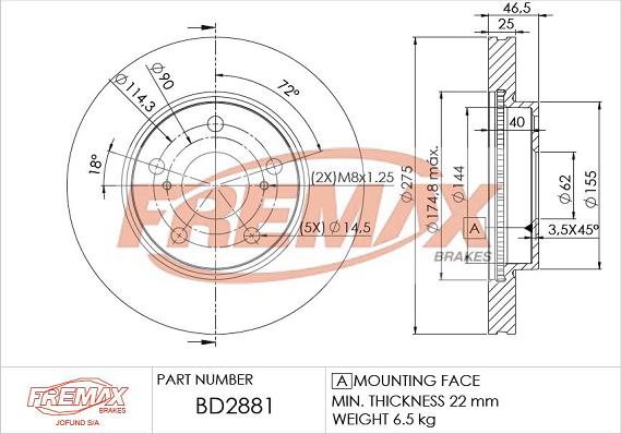 FREMAX BD-2881 - Kočioni disk www.molydon.hr