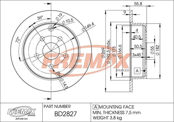 FREMAX BD-2827 - Kočioni disk www.molydon.hr