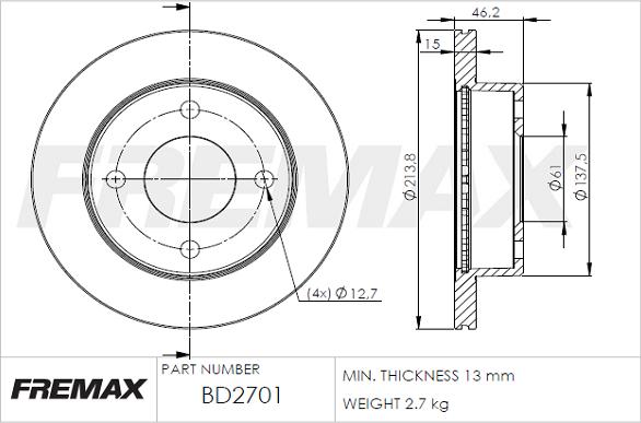 FREMAX BD-2701 - Kočioni disk www.molydon.hr