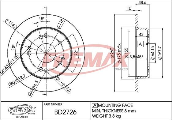 FREMAX BD-2726 - Kočioni disk www.molydon.hr