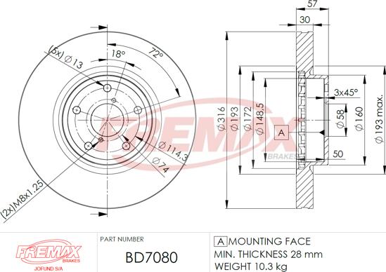 FREMAX BD-7080 - Kočioni disk www.molydon.hr