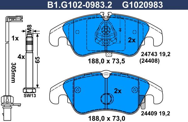 Galfer B1.G102-0983.2 - Komplet Pločica, disk-kočnica www.molydon.hr