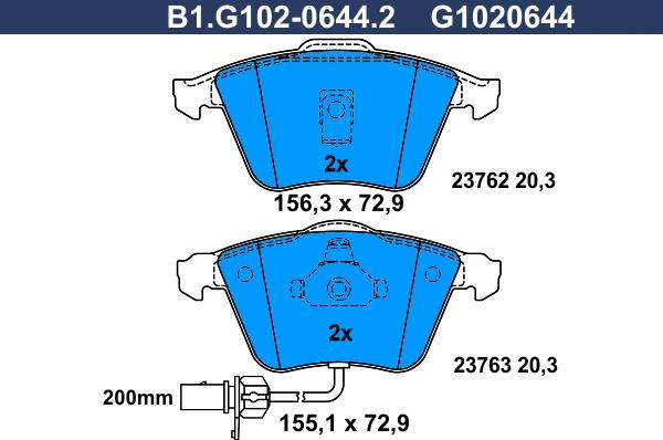 Galfer B1.G102-0644.2 - Komplet Pločica, disk-kočnica www.molydon.hr