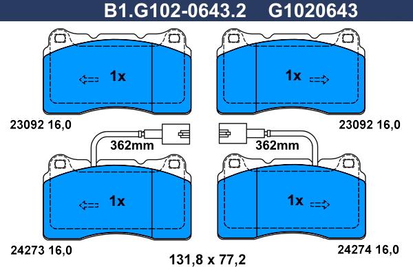 Galfer B1.G102-0643.2 - Komplet Pločica, disk-kočnica www.molydon.hr