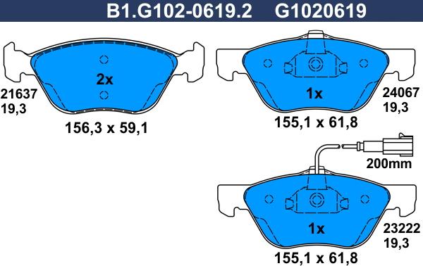 Galfer B1.G102-0619.2 - Komplet Pločica, disk-kočnica www.molydon.hr