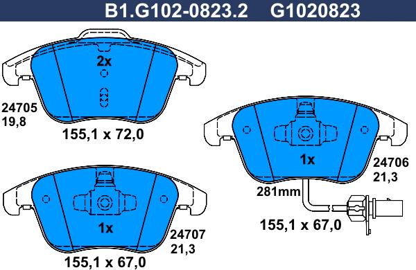 Galfer B1.G102-0823.2 - Komplet Pločica, disk-kočnica www.molydon.hr