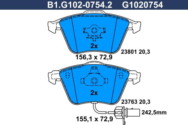 Galfer B1.G102-0754.2 - Komplet Pločica, disk-kočnica www.molydon.hr