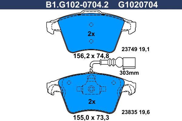 Galfer B1.G102-0704.2 - Komplet Pločica, disk-kočnica www.molydon.hr