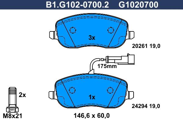 Galfer B1.G102-0700.2 - Komplet Pločica, disk-kočnica www.molydon.hr