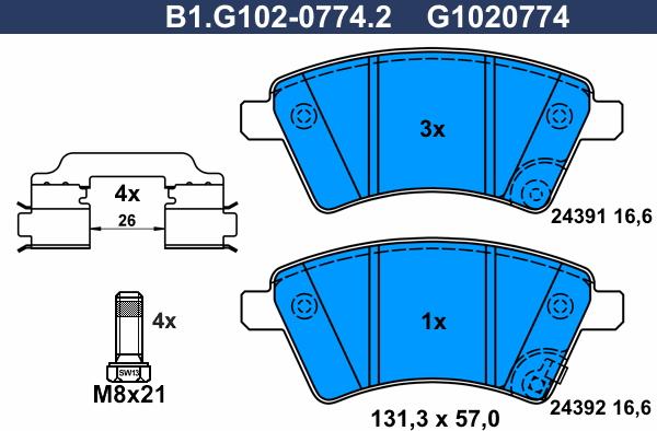 Galfer B1.G102-0774.2 - Komplet Pločica, disk-kočnica www.molydon.hr