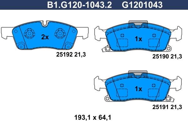 Galfer B1.G120-1043.2 - Komplet Pločica, disk-kočnica www.molydon.hr