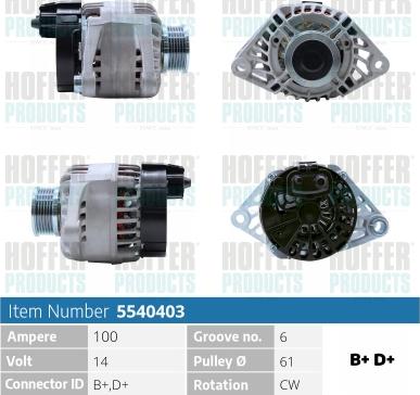 Hoffer H5540403 - Alternator www.molydon.hr