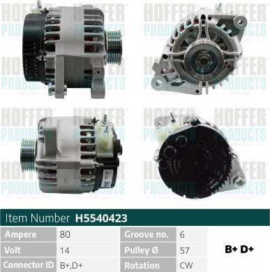 Hoffer H5540423 - Alternator www.molydon.hr