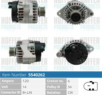 Hoffer H5540262 - Alternator www.molydon.hr