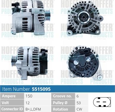 Hoffer H5515095 - Alternator www.molydon.hr