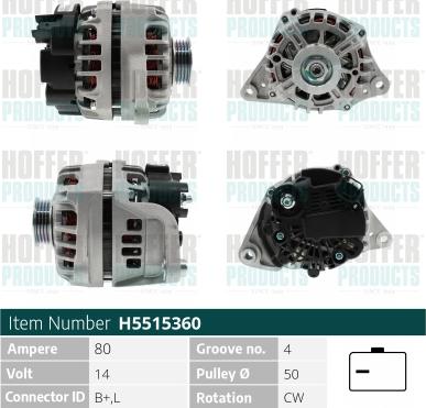 Hoffer H5515360 - Alternator www.molydon.hr