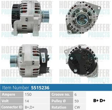 Hoffer H5515236 - Alternator www.molydon.hr