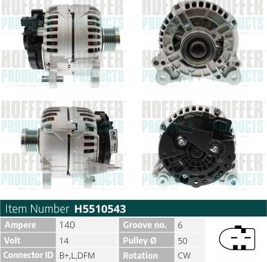 Hoffer H5510543 - Alternator www.molydon.hr