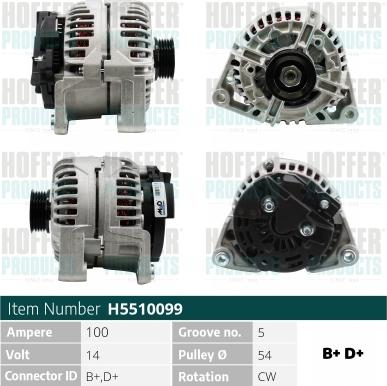 Hoffer H5510099G - Alternator www.molydon.hr