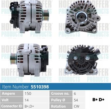 Hoffer H5510398 - Alternator www.molydon.hr