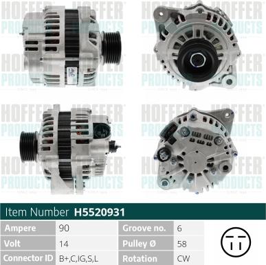 Hoffer H5520931 - Alternator www.molydon.hr