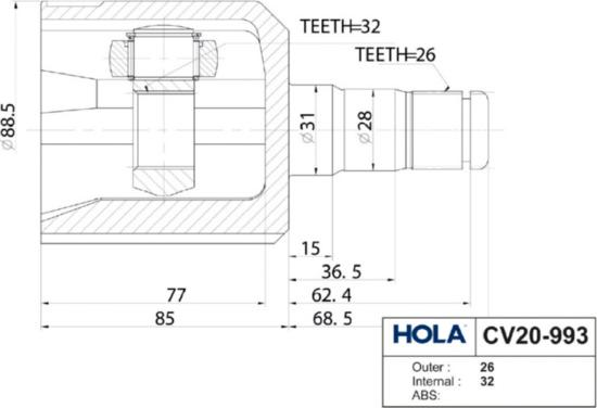 Hola CV20993 - Kardan, Pogonska osovina www.molydon.hr