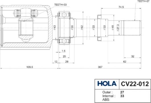 Hola CV22-012 - Kardan, Pogonska osovina www.molydon.hr