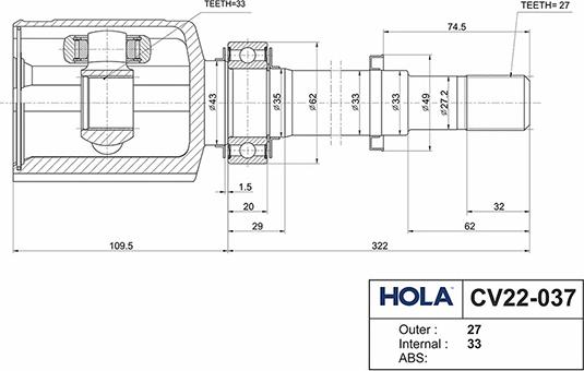 Hola CV22-037 - Kardan, Pogonska osovina www.molydon.hr