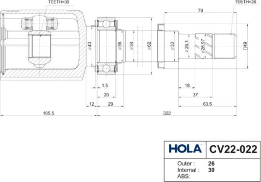 Hola CV22-022 - Kardan, Pogonska osovina www.molydon.hr