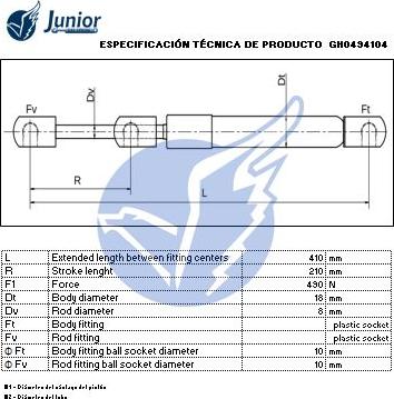 JUNIOR GH0494104 - Plinski amortizer, prtljaznik/utovarni prostor www.molydon.hr