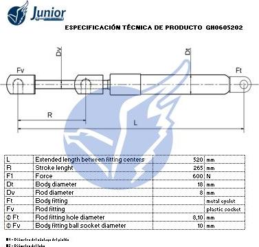 JUNIOR GH0605202 - Plinski amortizer, prtljaznik/utovarni prostor www.molydon.hr