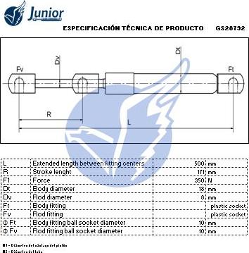 JUNIOR GS28792 - Plinski amortizer, prtljaznik/utovarni prostor www.molydon.hr