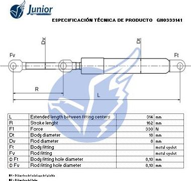 JUNIOR GH0333141 - Plinski amortizer, hauba motora www.molydon.hr