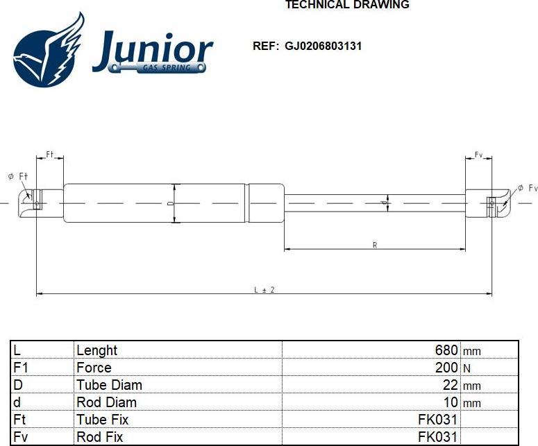 JUNIOR GJ0206803131 - Plinski amortizer, hauba motora www.molydon.hr