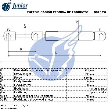 JUNIOR GS28957 - Plinski amortizer, prtljaznik/utovarni prostor www.molydon.hr