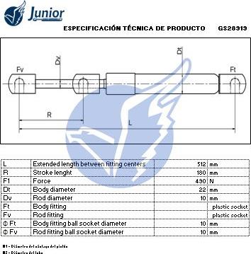 JUNIOR GS28919 - Plinski amortizer, prtljaznik/utovarni prostor www.molydon.hr