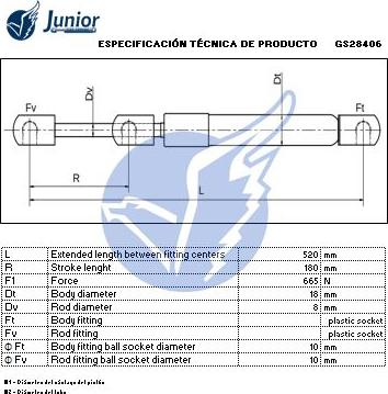 JUNIOR GS28406 - Plinski amortizer, prtljaznik/utovarni prostor www.molydon.hr