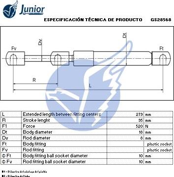 JUNIOR GS28568 - Plinski amortizer, prtljaznik/utovarni prostor www.molydon.hr