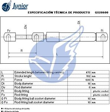 JUNIOR GS28600 - Plinski amortizer, prtljaznik/utovarni prostor www.molydon.hr