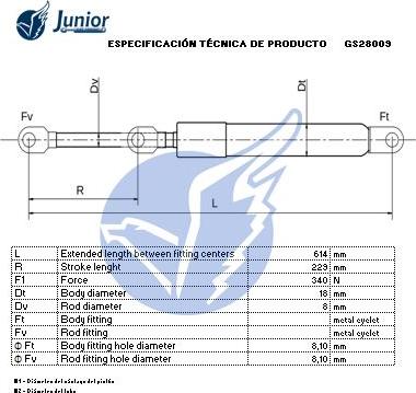 JUNIOR GS28009 - Plinski amortizer, prtljaznik/utovarni prostor www.molydon.hr