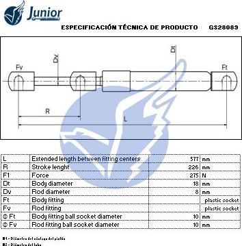 JUNIOR GS28089 - Plinski amortizer, prtljaznik/utovarni prostor www.molydon.hr